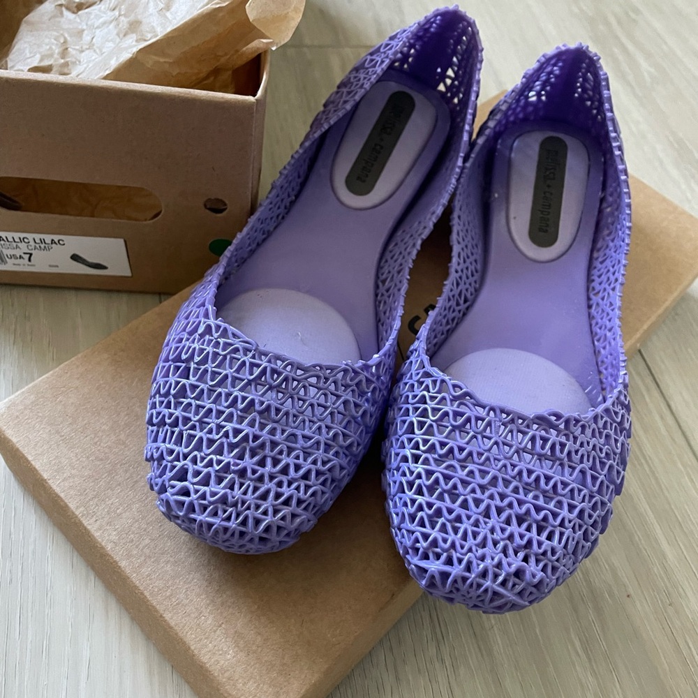 Melissa + Campana Metallic Lilac Jelly Sandal Flat sz 7